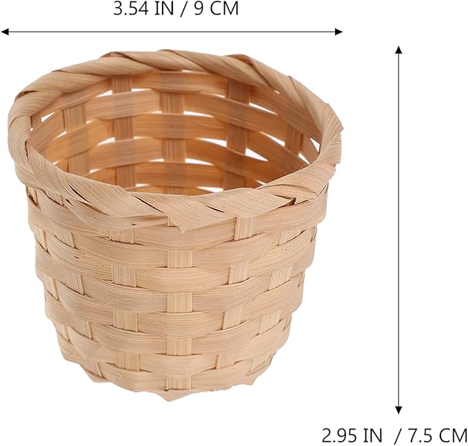Mini Woven Storage Basket 3.5 Inch Handwoven Cane Organizer for Home Office Desktop Fruit Plant Holder Natural Rustic Decor