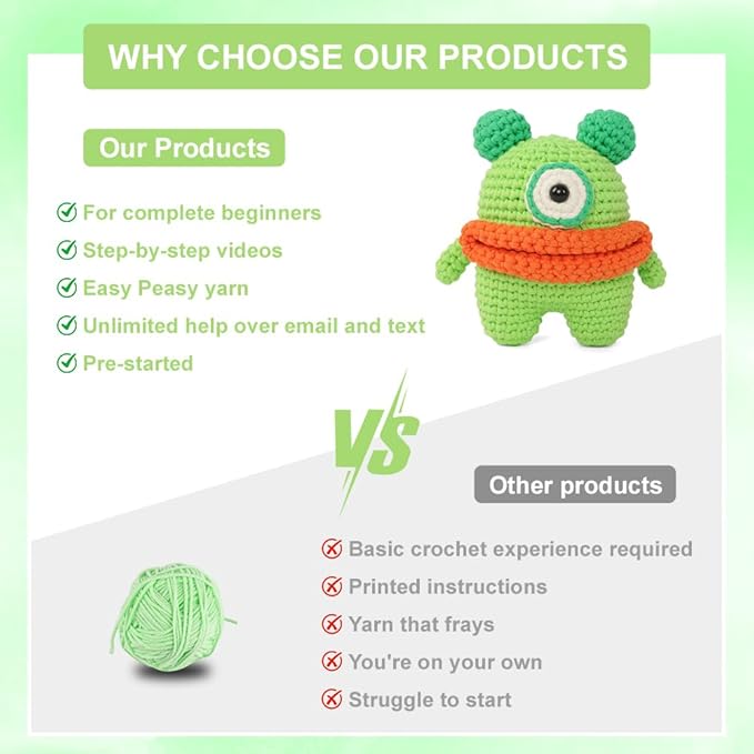 Autglint Monster Crochet Kit for Beginners - Whimsical Amigurumi Creature DIY Starter Set with Video Tutorials | Sensory Soft Yarn & 40% Extra Material | Emotional Support Worry Monster Gift