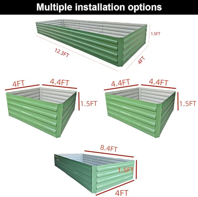 LLyFreira 12.3 * 4 * 1.5FT Galvanized Raised Garden Bed,Horticultural Planting Box, Large DIY Planting Boxes, Large Metal Flowerpot Steel Kit