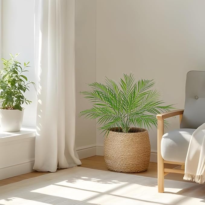 2PCS Artificial Palm Plant Leaves 27.5" Fake Tropical Areca Palm Bushes Tree Leaf Large Faux Greenery Stem Shrubs for Indoor Outdoor Home Garden Arrangement Jungle Safari Wedding Party Decor, 7 Leaves