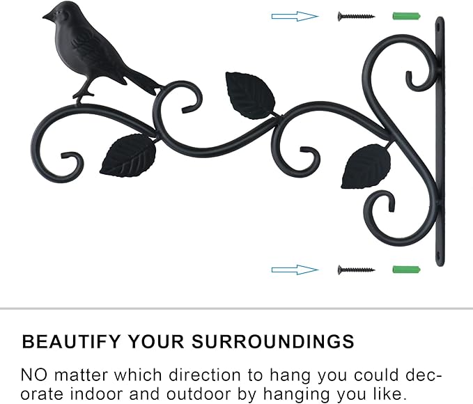 JIALAI HOME Hanging Plants Bracket 12" Bird Planter Outdoor Hooks Hangers for Flower Baskets Pot Bird Feeder Wind Chimes Lanterns Patio Garden Outdoor Indoor Metal Black, 4 Packs
