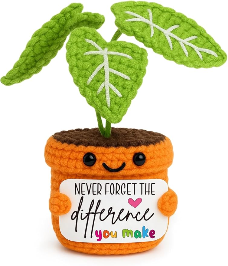 TKGIFTHOT Thank You Gift - Emotional Crochet Plant Support - Never Forget The Difference You Make Gifts for Birthday, Retirement, Appreciation Gifts for Teacher, Coworkers, Boss, Mentor, Nurse
