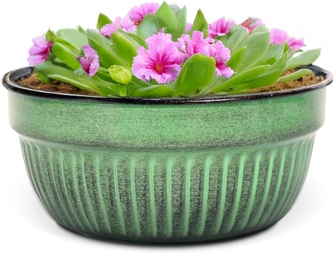 Headwind Glazed Ironstone Boutique Collection Cascade Bowl Plant Pot – Kale Color 8 Inch Pot for Indoor Plants - Planters for Indoor Plants - Ideal Succulent Planters by Robert Allen
