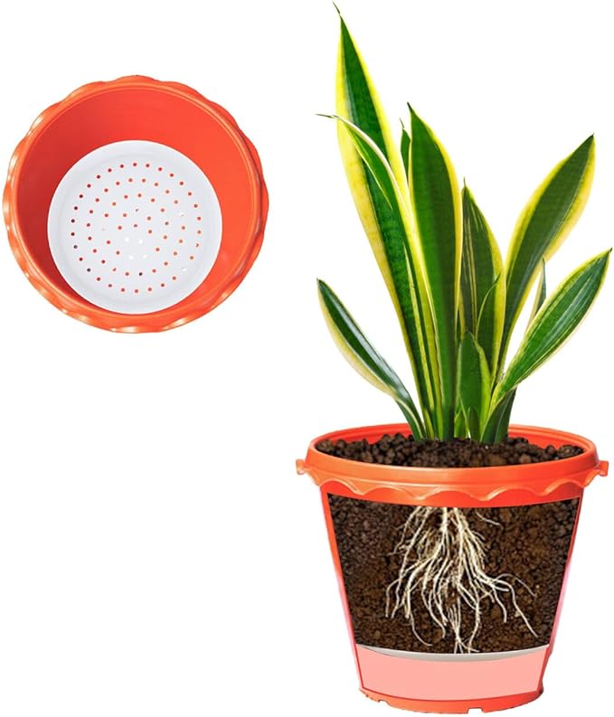 HingoFuni 2 PCS Planter Insert for Large Pots, 8.6'' / 10.4'' Plant Pot Insert with Drainage Holes, White Plastic Plant Risers Use Less Potting Soil, for Indoor & Outdoor Use