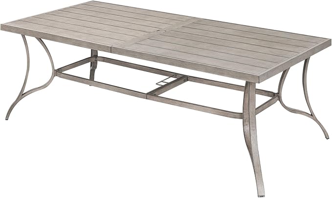 Patio Dining Table for 8, Aluminum Outdoor Dining Table with Umbrella Hole, 84" x 38.6" Rectangular Patio Table for Outside, Outdoor Patio Table for Deck, Garden Poolside, Limed Oak