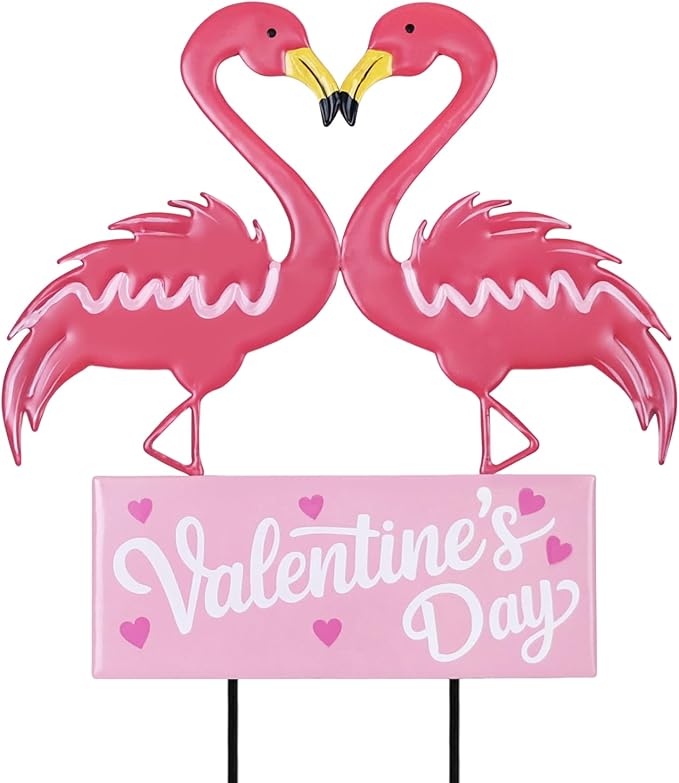 hogardeck Valentines Day Decorations Outdoor, Metal Flamingos Decorative Garden Stakes for Valentines Decor, Valentine's Day Yard Sign for Home Outside Lawn Porch Anniversary Wedding Party