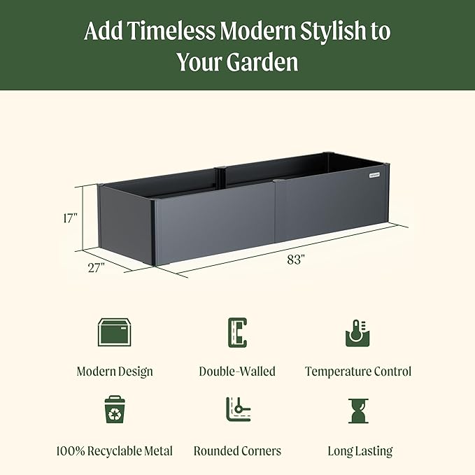 Vego garden Modern Raised Garden Bed 17" Tall 27" x 83" Heavy Metal Planter for Trees Plants Flowers Double-Walled Steel Planters for Commercial Residential Patio, Midnight Blue