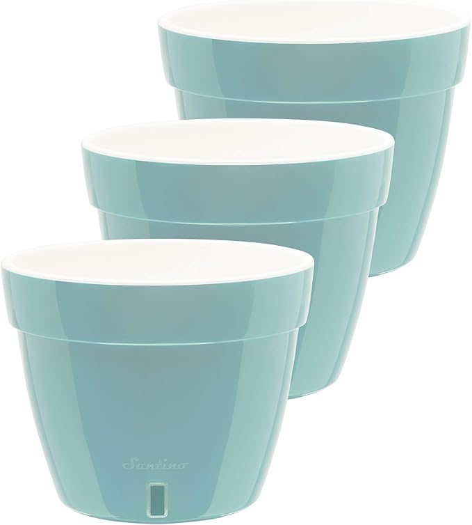 DECOPOTS - 3 Pack - Self Watering Planter - Modern Flower Pot with Water Level Indicator - 7.1" Tall - for All House Plants, Flowers, Herbs (Diameter 9.2", Menthol - White)