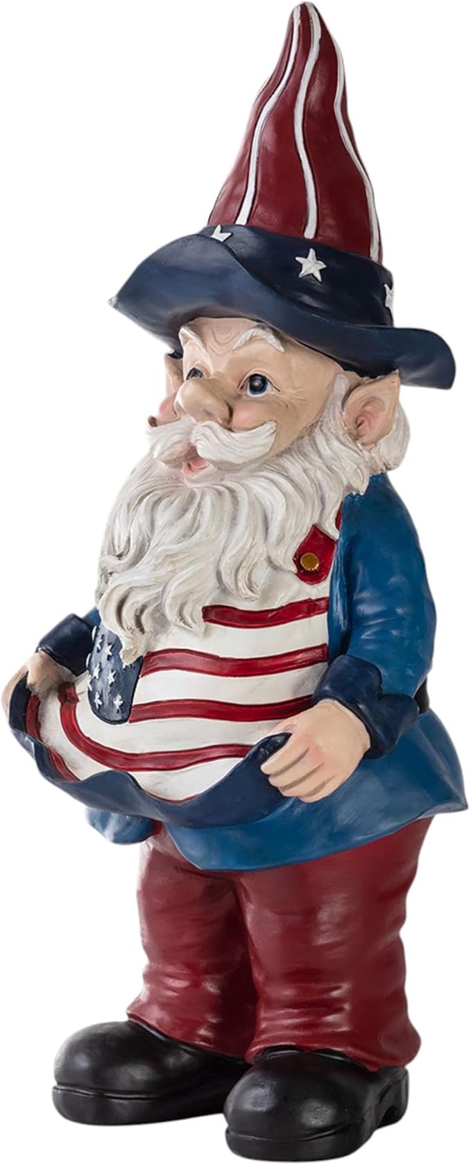 Alpine Corporation 12" Tall Outdoor Americana Garden Gnome with American Flag Bird Feeder and Yard Statue Decoration