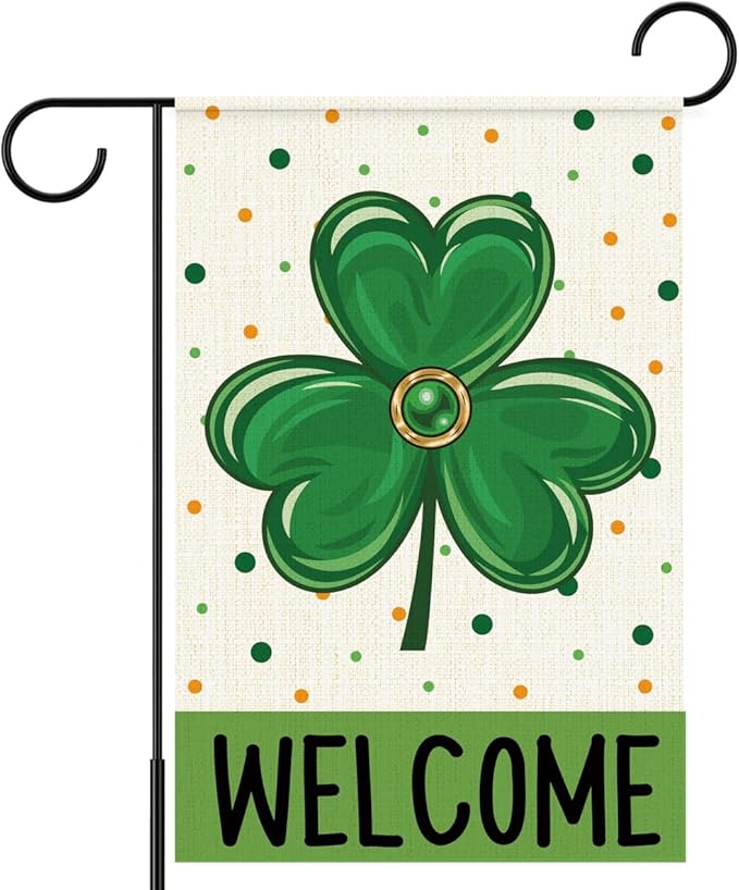 St Patricks Day Welcome Garden Flag 12x18 Inch Double Sided,Shamrock Outdoor Irish Decor House Porch Flag for St Patrick's Day Party and Yard Decorations