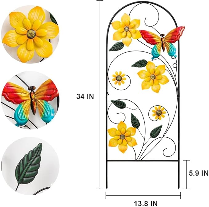 YEAHOME Garden Decor for Outside, 34" Flower Butterflies Decorative Garden Stakes for Spring Garden Decor, Metal Yard Art Stakes for Outdoor Lawn Backyard Porch Decorations