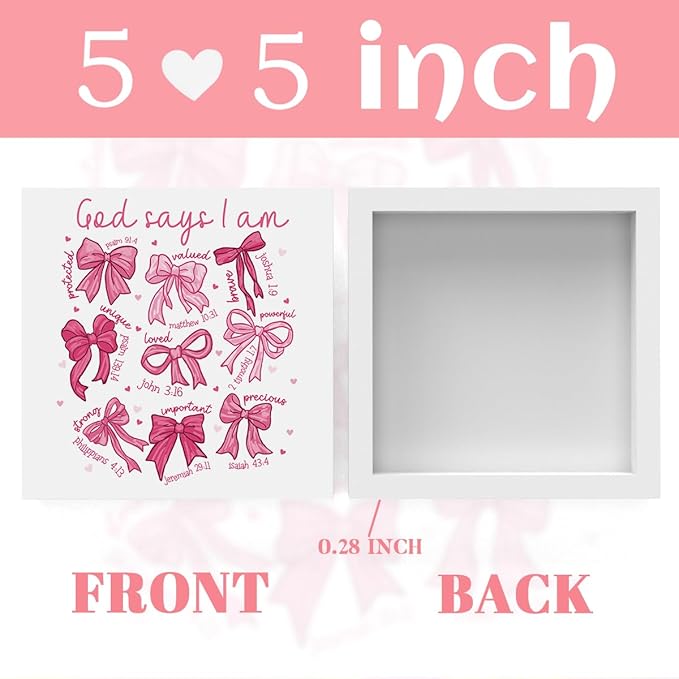 Valentines Day Decorations, Valentines Day Gifts for Her Him, Gift for Boyfriend Girlfriend, Romantic Pink Bow Bible Verse Anniversary Christian Wooden Box Sign Husband Wife Home Office Desk Decor
