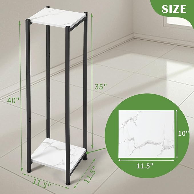 Dipion Extra Tall Plant Stand Indoor,40 Inch Plant Stands,2 Tier Metal Plant Stand with Heavy Duty Wood,Marble White and Black