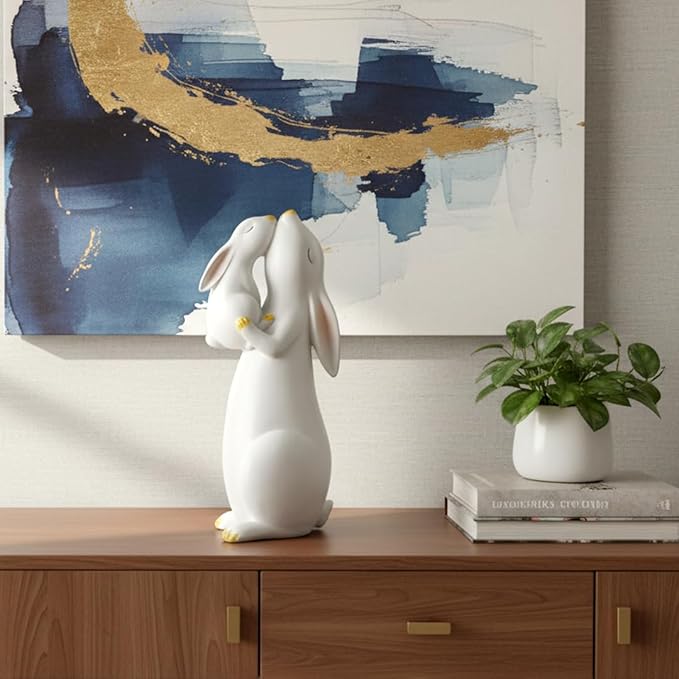 11-inch Tall Resin Bunny Statue - Hand-Painted White Rabbit Figurine for Easter Decor, Spring Home Accent & Memorial Gifts (Indoor/Outdoor)