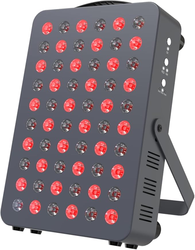 Hooga Red Light Therapy Panel for Face and Body, Red & Near Infrared LED Light with Timer and Stand, 60 High-Efficiency Low-Level LEDs (<5 mW), Flicker-Free Wellness and Recovery Device – HG300.