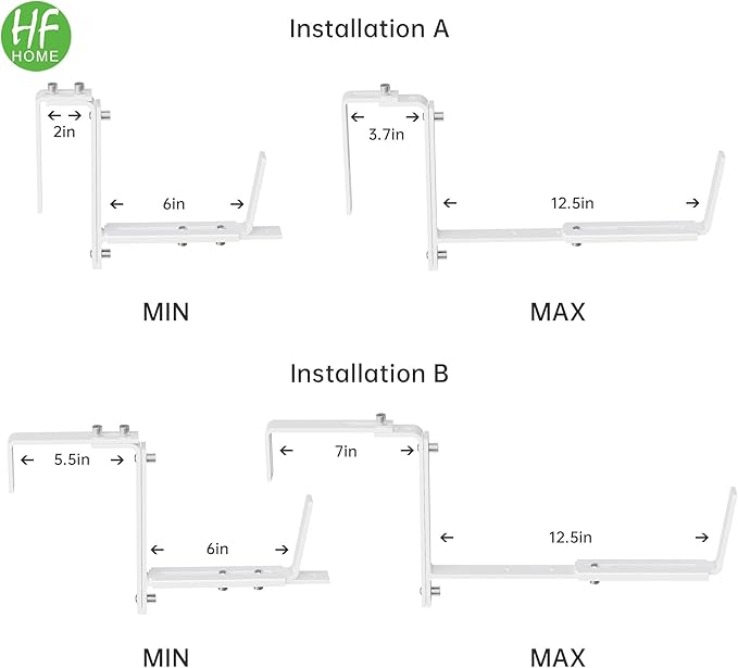 HFHOME Set of 4 Adjustable Window Planter Box Brackets, White Brackets for Window Boxes Planters, Planter Shelving with Adjustable Size The Width of The Bottom of The Planter Box