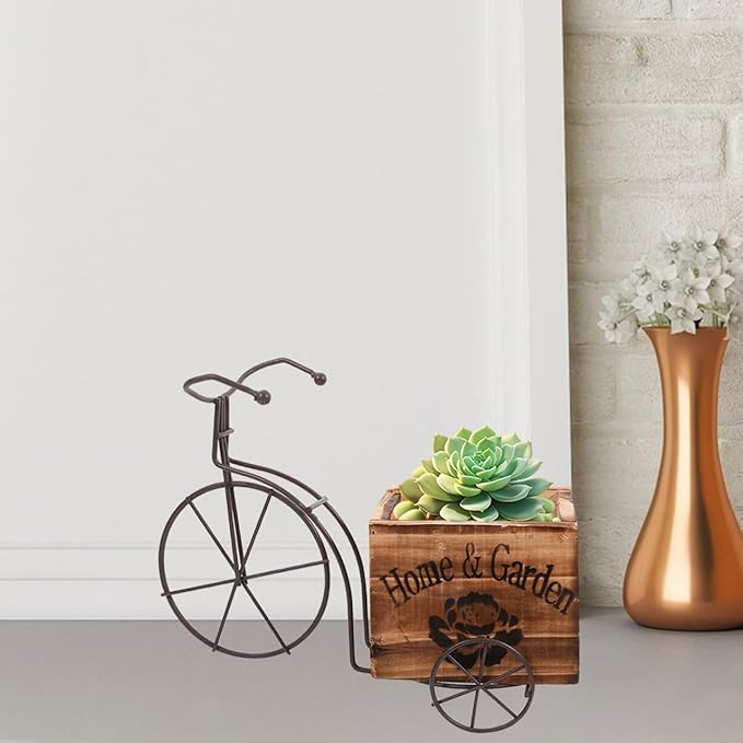 DOITOOL Bicycle Planter Wooden Planter Boxes Tricycle Plant Stand Succulent Pot for Outdoor Plants Garden Home Decoration
