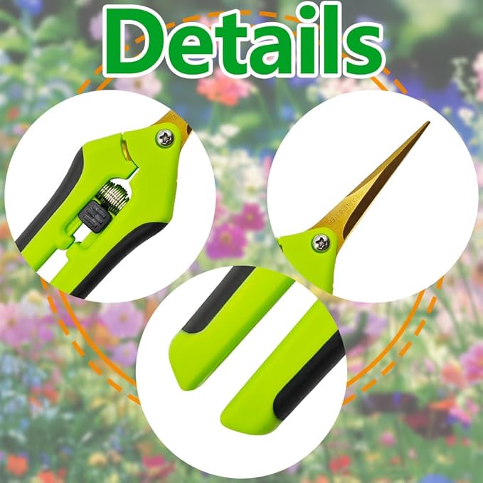 HAISHANG Pruning Shears, 6.5 Inch Garden Shears, Gardening Scissors with Titanium Coated Curved Precision Blades for Trimming Plant, Herb, Flower, Hedge, Rose, Bonsai