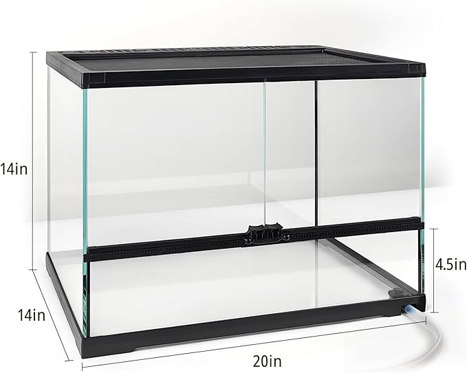 waazoorep 17 Gallon Reptile Glass Tank 20"x14"x14" with Drainage Hole - Pre-Assembled Reptile Cage Enclosure for Turtle,Tortoise,Hermit Crab,Bearded Dragon,Gecko,Lizard,Snake,Spider,Fish,Tarantula