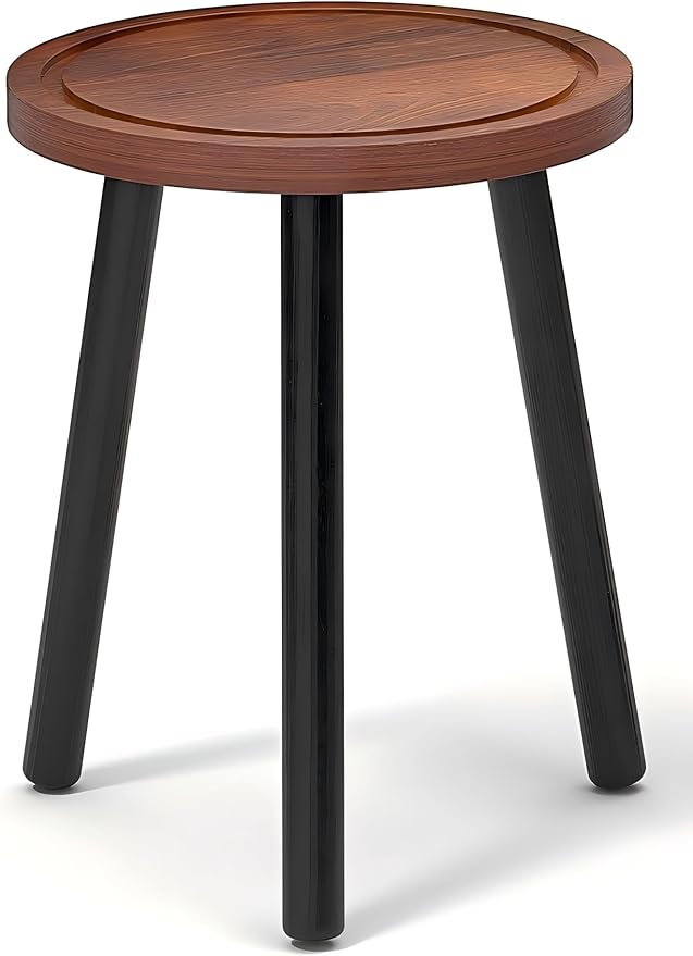 Vecxoty Wood Plant Stands Indoor, 16.7" Tall Plant Stand Outdoor Mid-Century Plant Stool, Single Plant Table Modern Small Round Side/End Table for Living Room, Balcony, Office (Brown)
