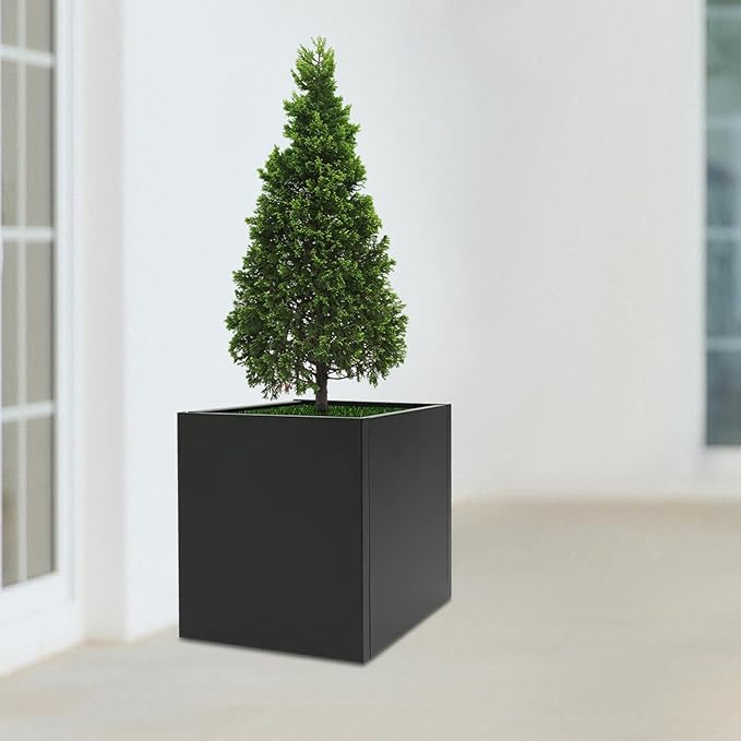DYNAMI Square Planter Box Black Steel Planter,16x16x16in Metal Planter Box Large Cube Plant Pot for Outdoor Plants,Modern Heavy Duty Flower Pot for Patio, Deck, Yard, Garden