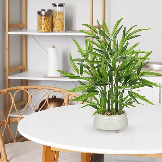 GnFlus Artificial Bamboo Tree Plant 19.6 inch Tall Potted Fake Bamboo Plant-Faux Tree in Ceramic Pot for Farmhouse Home, Office, Kitchen, Counter Top, Indoor Decor, Money Tree, Lucky Plant