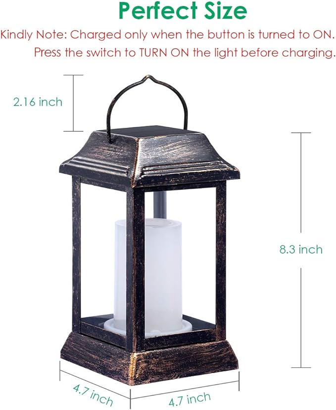 TomCare Solar Lights Metal Flickering Flame Solar Lantern Outdoor Hanging Lanterns Lighting Heavy Duty Solar Powered Waterproof LED Flame Lights for Outdoor Patio Garden, 2 Pack (Bronze)
