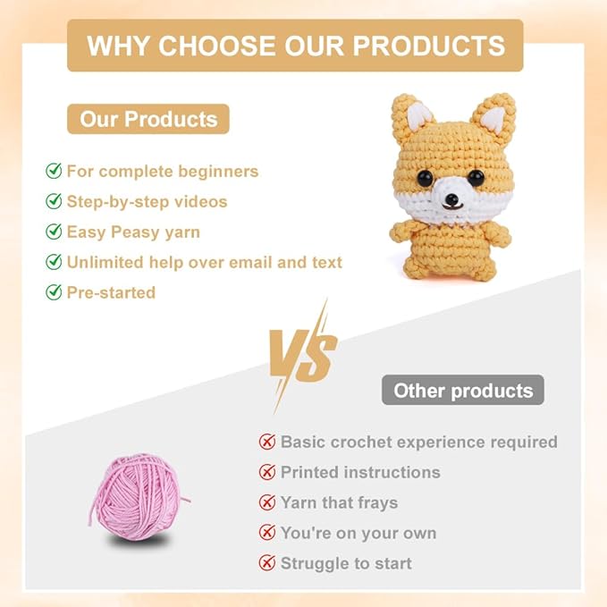 Fox Amigurumi Crochet Kit for Beginners - Forest Friends Animal DIY Starter Set with Slow-Motion Video Guides | Premium Non-Fraying Tube Yarn & 40% Extra Material | Creative Craft Keepsake Gift
