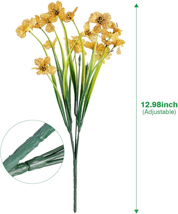 JEMONG 12 Bundles Artificial Flowers Outdoor UV Resistant Flowers No Fade Faux Plastic Plants Garden Porch Window Box Decorating (Yellow)