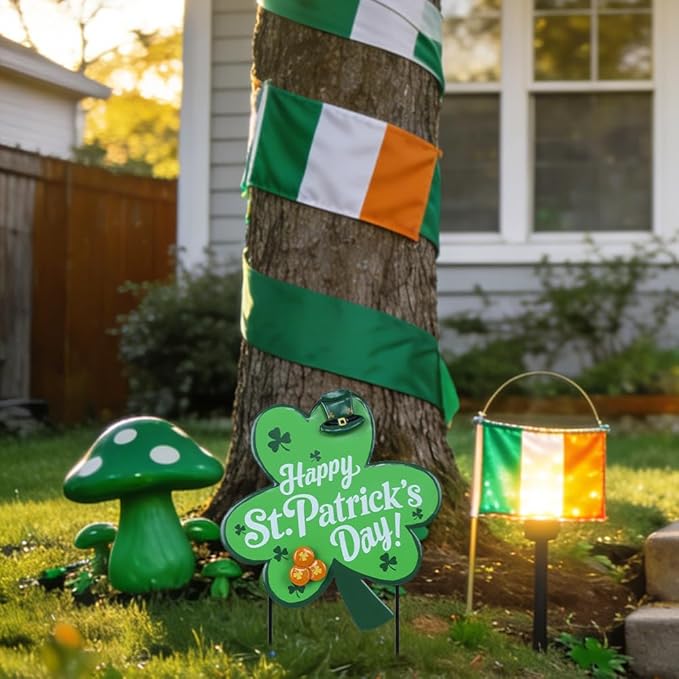 hogardeck St Patricks Day Decorations Outdoor, Shamrock Decorative Garden Stakes for St Patricks Day Decor, Happy St. Patrick's Day Yard Sign Clover Saint Patricks Day Decorations for Home Porch Lawn