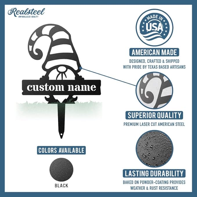 RealSteel Customizable Gnome Seed & Plant Markers – Durable Metal Garden Stakes for Herbs, Fruits & Vegetables – Weatherproof Tags for Farmhouse & Greenhouse Décor (Type 1, Small)