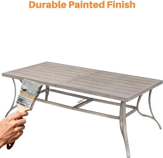 Patio Dining Table for 8, Aluminum Outdoor Dining Table with Umbrella Hole, 84" x 38.6" Rectangular Patio Table for Outside, Outdoor Patio Table for Deck, Garden Poolside, Limed Oak