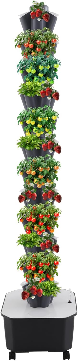 Hydroponic Growing System, 60-Plant Vegetable Planter Tower with Wheels, Outdoor Indoor Garden Vertical Planter Germination Kit with Water Pump & Intelligent Water Circulation for Gardening Lover