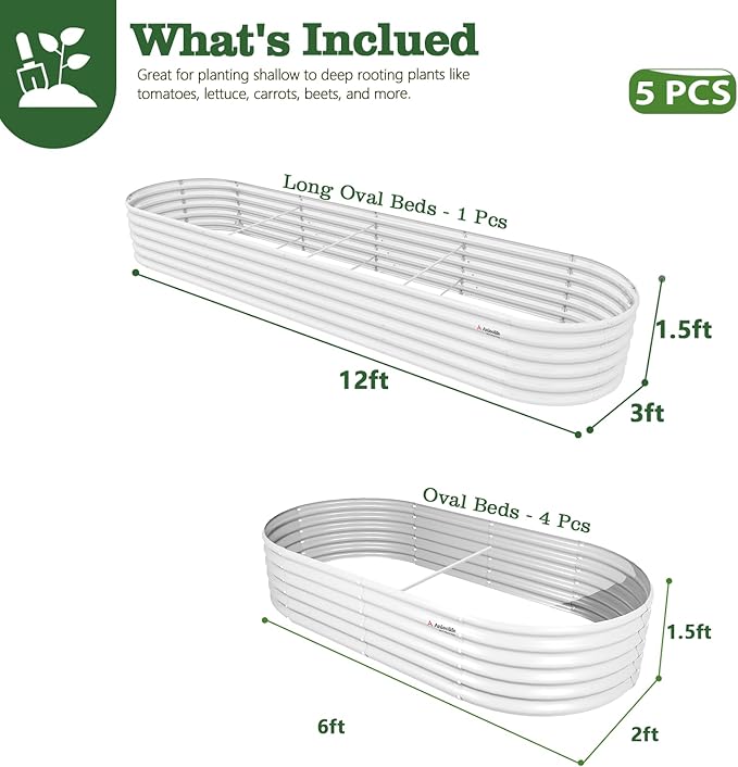 A ANLEOLIFE 5-Piece 18 Inch Tall Raised Garden Beds Kit, Large Oval & Small Oval Combo Metal Planters – Ideal for Backyard Vegetables Flowers Herbs