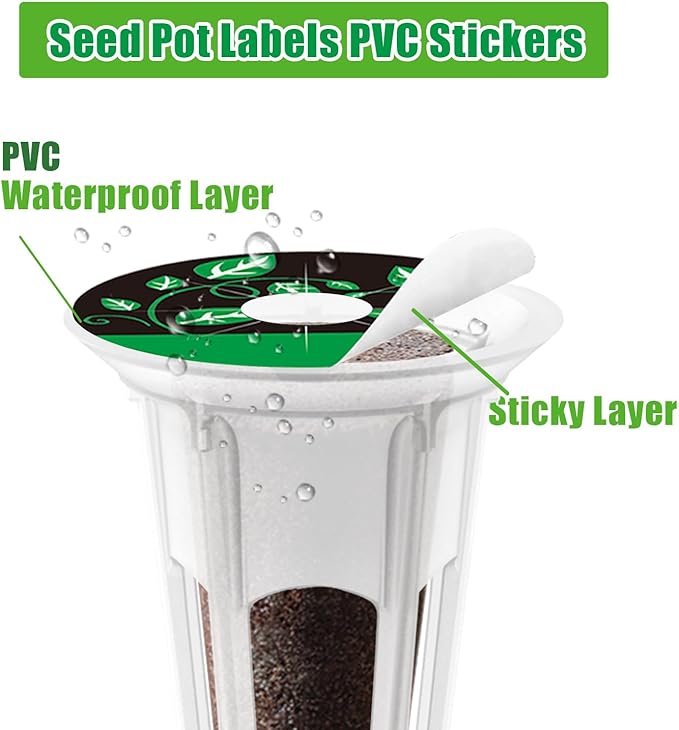 150Pcs Seed Pod Labels Stickers, PVC Hydroponics Growing System Grow Baskets Round Peel Labels for Plant Germination Growth Recording (41mm)