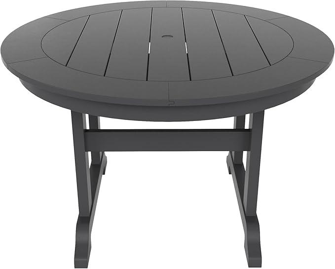 WestinTrends Malibu 5 Piece Adirondack Patio Dining Set, All Weather Poly Lumber Outdoor Table and Chairs Furniture Set, 47" Trestle Round Dining Table and 4 Adirondack Dining Chair, Gray