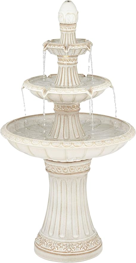 Formentera 45 1/4" High Large Italian Outdoor Decor Off-White Ceramic Floor Fountain with Light LED Waterfall 3-Tier Standing Water Feature for Outside Garden Patio Yard Backyard - John Timberland