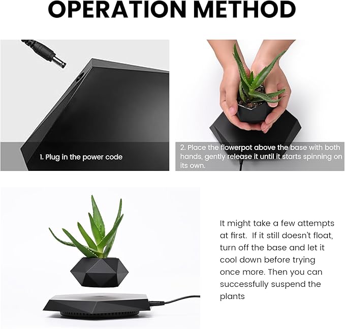 Leekimid Levitating Plant Pot, Magnetic Levitation Flower Pot Suspension Floating Plant Succulents, Air Bonsai Potted Plant for Home Decoration, Living Room, Office, Desk (Black)