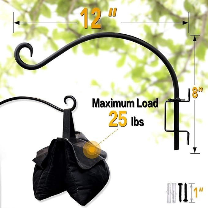Qiang Ni Plant Hanger Outdoor: 12 Inch Bird Feeder Bracket for Garden Patio Decor - Swivel Adjustable Wall Mount Plant Hook for Hanging Flower Baskets