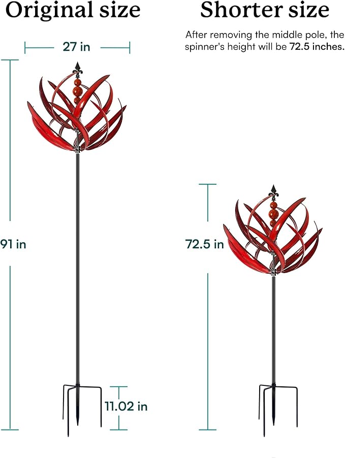 Cyan Oasis Yard Garden Wind Spinners - 91" Height Extra Large Wind Spinners Outdoor Metal, Kinetic Wind Sculptures for Lawn Patio Garden Decor (Burgundy Lotus)