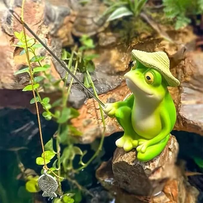 Charming Resin Frog Fishing Statue, for Outdoor Garden, Patio, and Pond Decor, Ideal Gift Turtle Decor