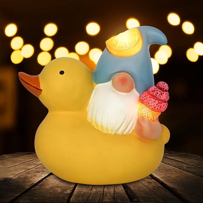 Solar Gnome Garden Decor Statue,Outdoor Funny Solar Light Decoration for Outside Yard Patio Front Porch Balcony Home - Unique Housewarming Gifts (Yellow Duck)