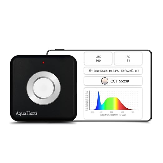 AquaHorti AH-300 Light Meter,Test LED Spectrum,CCT,LUX,Foot Candle,Blue Light Meter,LUX Distribution, Data Exported as a CSV File. AquaHorti