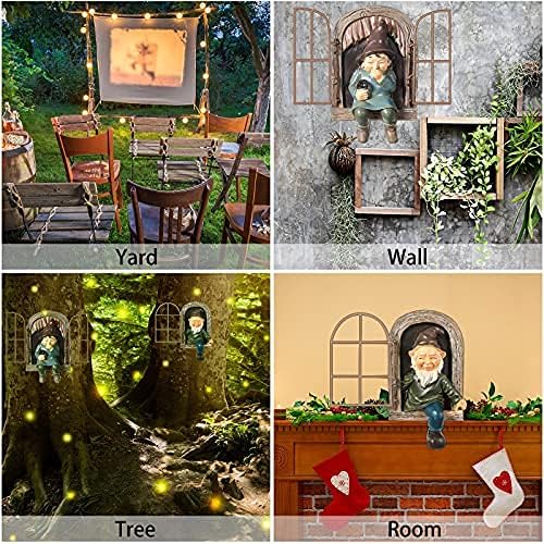 Jetec 2 Pcs Gnome Statue Christmas Elf Out The Door Tree Hugger Garden Yard Peeker Art Xmas Tree Sculpture Gnome Decoration Outdoor for Xmas Gifts Patio Yard Lawn Porch Ornament(Fresh Style)