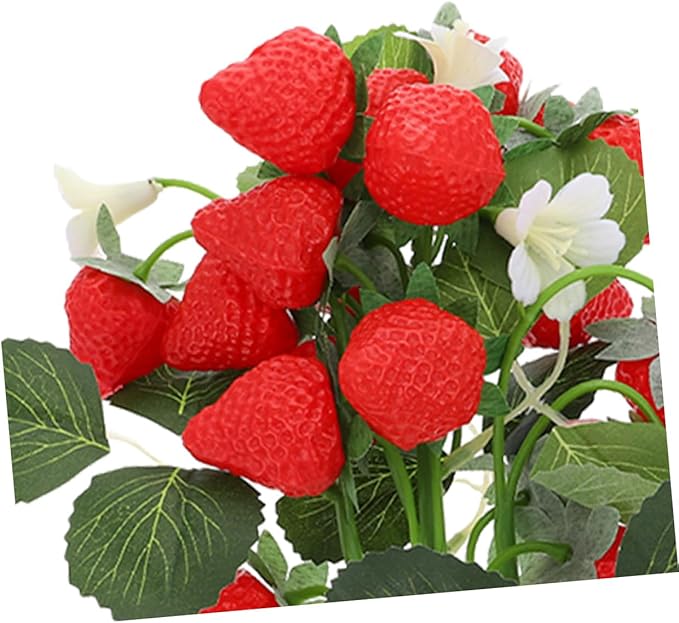 DECHOUS 2Pcs Fake Strawberry Flower Bouquet - Artificial Strawberry Branches Simulated Fruits Flower Arrangement for Home Restaurant Table Wedding Decor