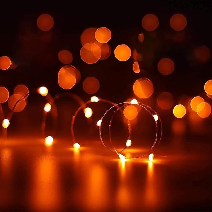 6 Pack LED Fairy Lights Battery Operated with Timer, 13FT 40LED Waterproof Firefly Lights Silver Wire Mini Twinkle String Lights for Wedding Christmas Birthday Party Mason jar Decorations, Orange