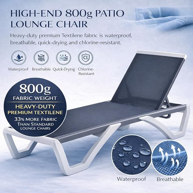 Kozyard Outdoor Chaise Lounge Chair, Full Flat Adjustable Patio Lounger with Aluminum Frame & Resin Legs, Textilene Fabric for Poolside, Backyard & Beach (Gray)