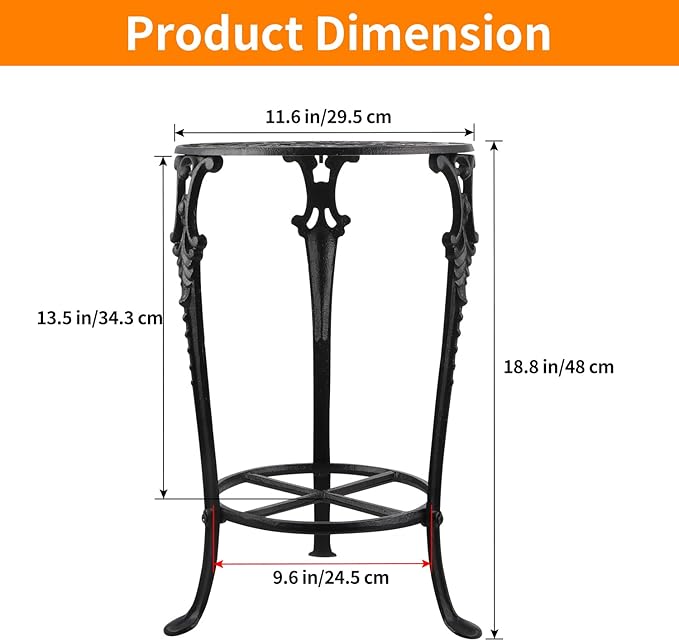 Fardtry Vintage Cast Iron Plant Stand, 18.8" Tall Flower Pot Holder, 2 Tiered Potted Planter Rack for Living Room, Bedroom, Kitchen, Porch (Black)