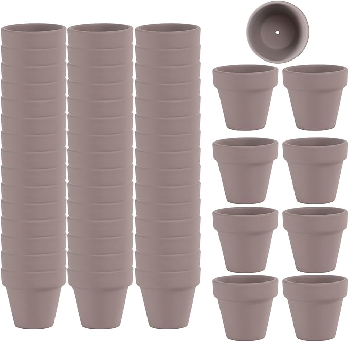Fcacti 54 Pcs Small Mini Grey Clay Pots 2.1'' Terracotta Pot Clay Ceramic Pottery Planter Cactus Flower Pots Succulent Nursery Pots- Great for Window Boxes, Cactus, Plants, Crafts, Wedding Favors