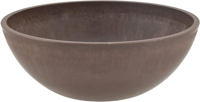 PSW Pot Collection M20C 8-inch Plastic/Stone/Wood Composite Low Bowl Planter – No Drainage Hole (Drillable), Shallow Indoor/Outer Pot for Succulents, Bonsai, Fairy Gardens, Herbs, Chocolate